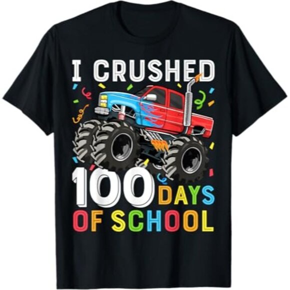 Youth I Crushed 100 Days Of School Monster Truck Black T-Shirt Size X-Small - Picture 2 of 6